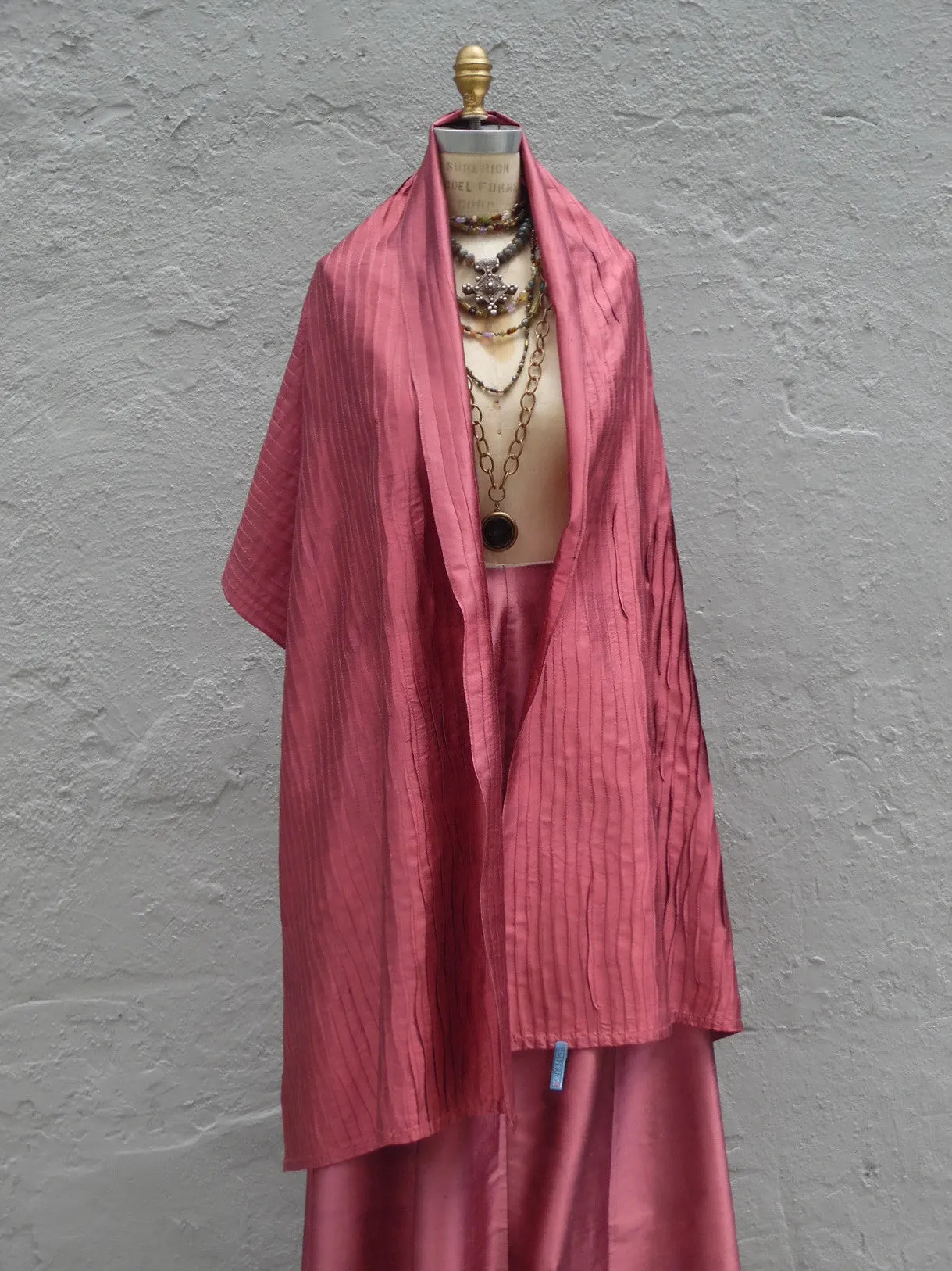 Thai Silk Pintuck Pleated Shawl Claret