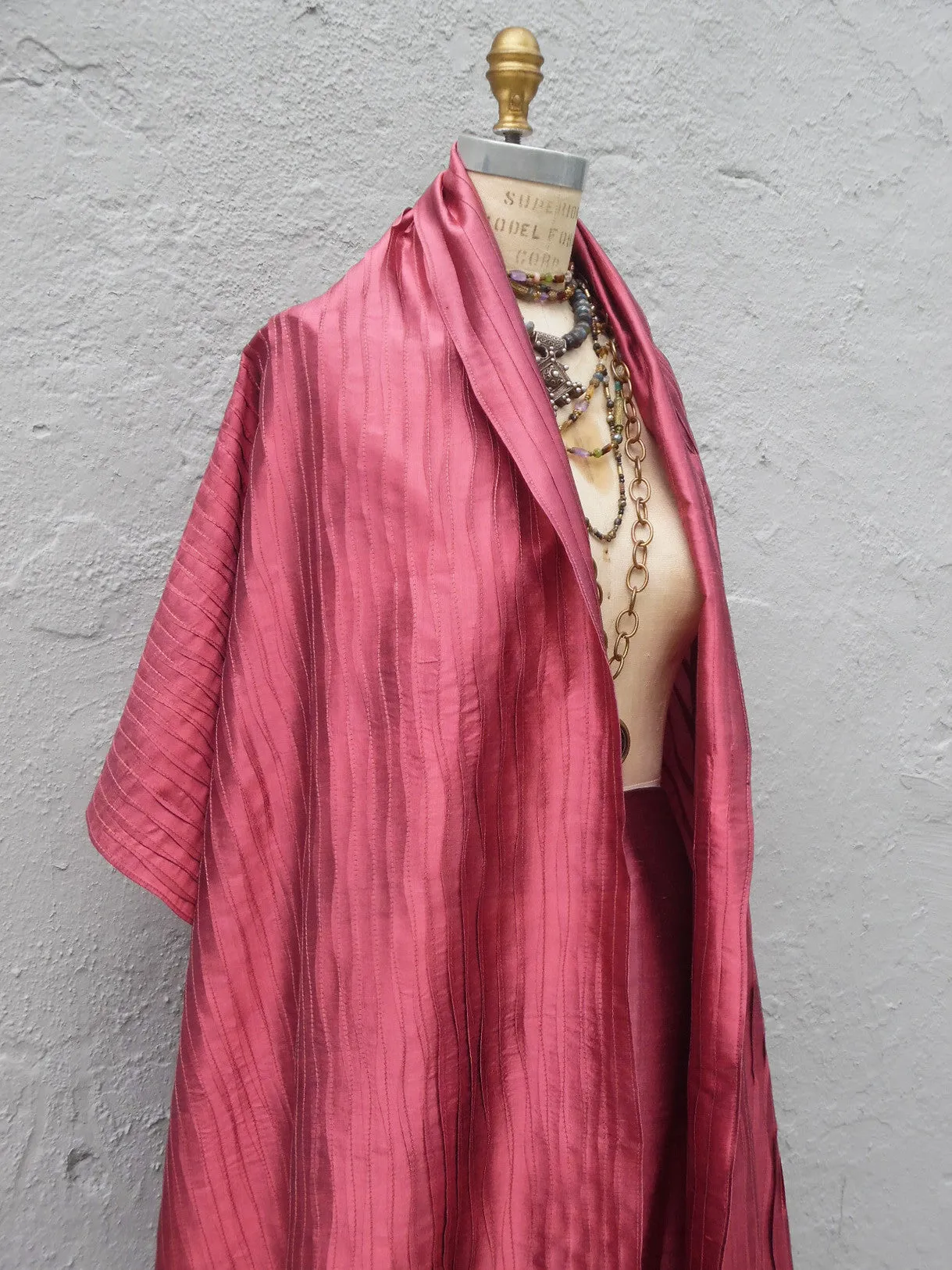 Thai Silk Pintuck Pleated Shawl Claret