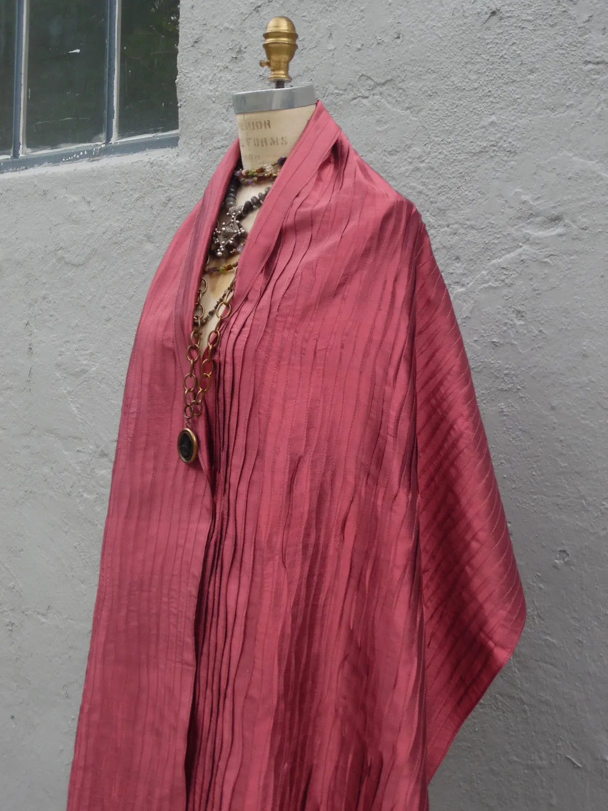 Thai Silk Pintuck Pleated Shawl Claret