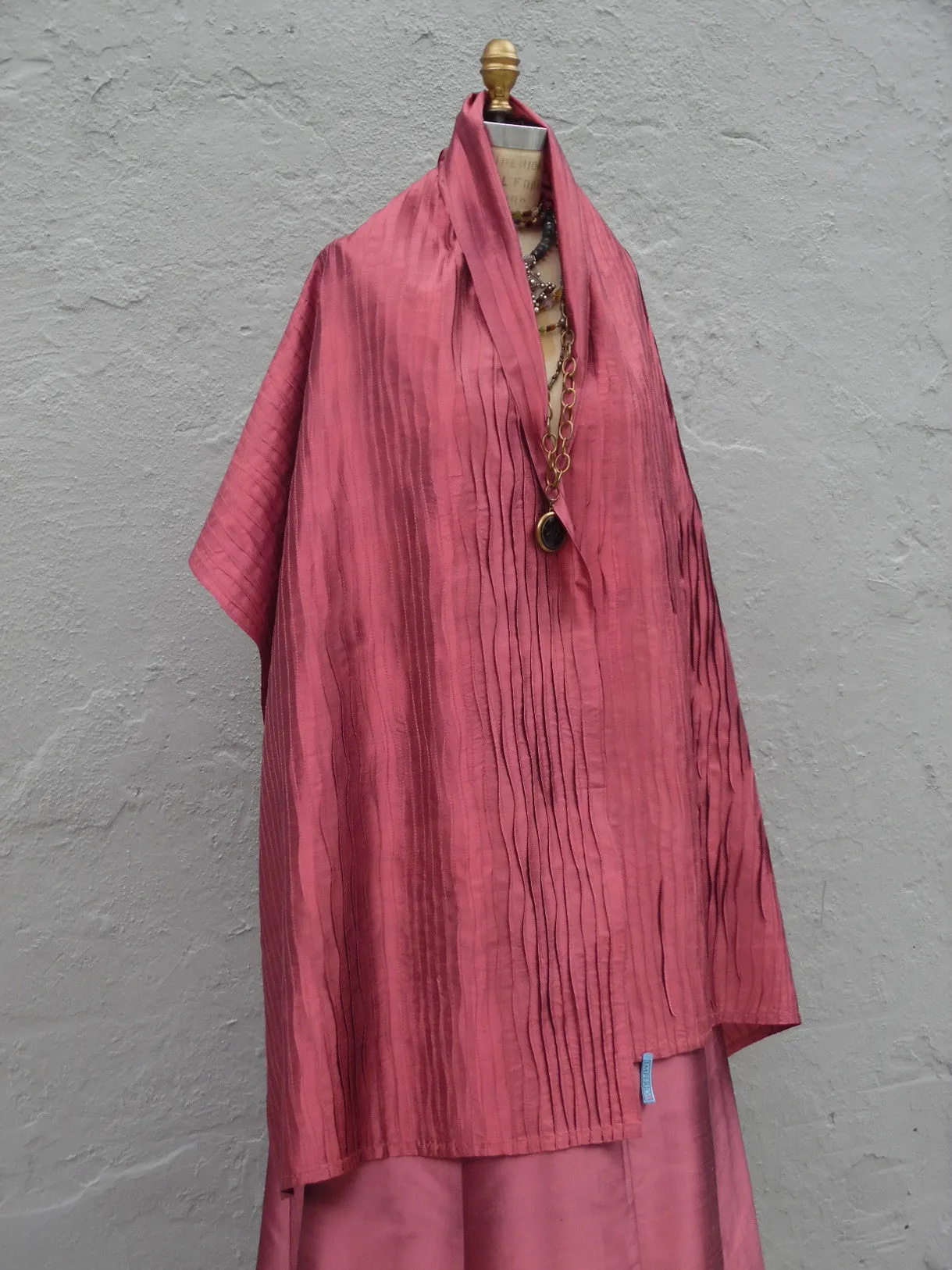 Thai Silk Pintuck Pleated Shawl Claret