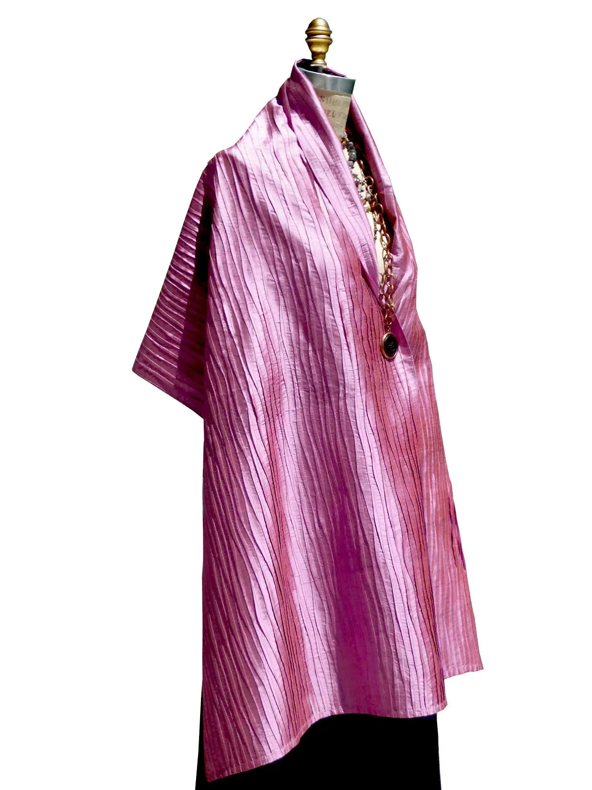 Thai Silk Pintuck Pleated Shawl Claret