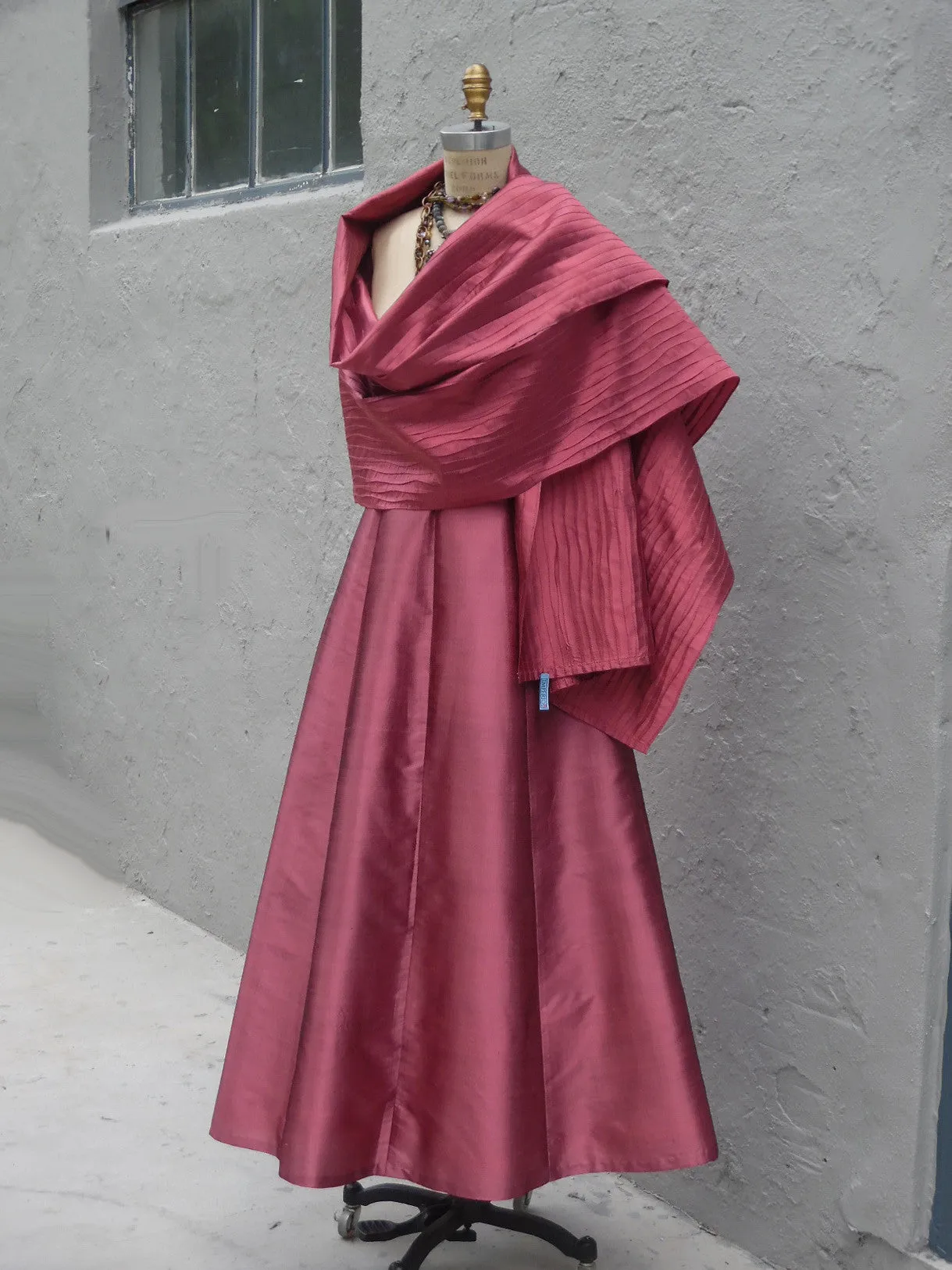 Thai Silk Pintuck Pleated Shawl Claret