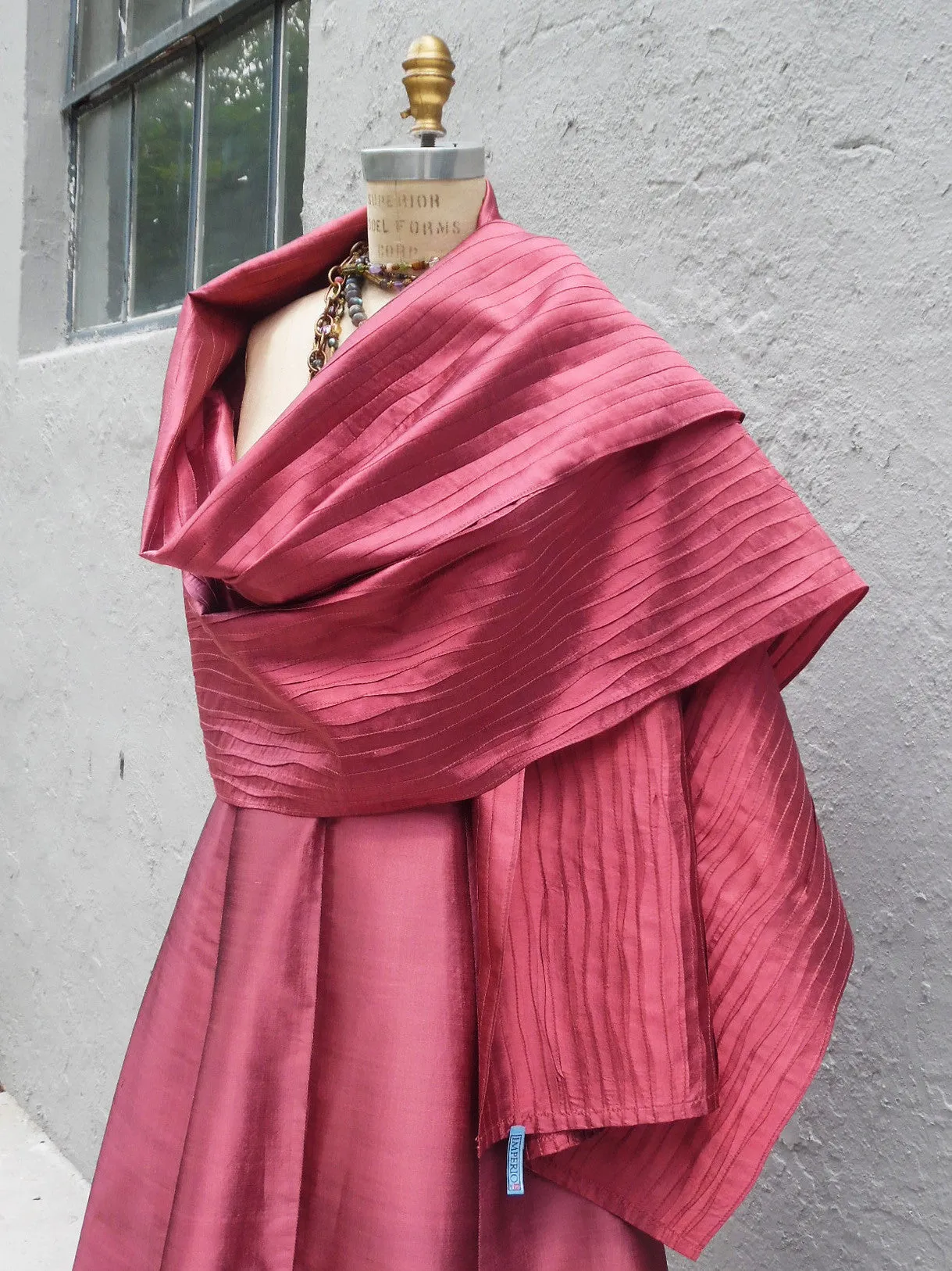 Thai Silk Pintuck Pleated Shawl Claret