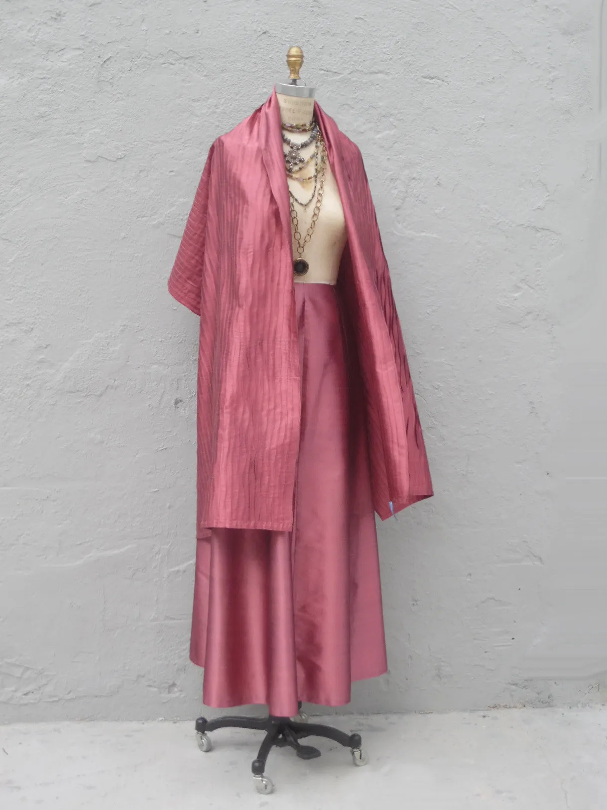 Thai Silk Pintuck Pleated Shawl Claret