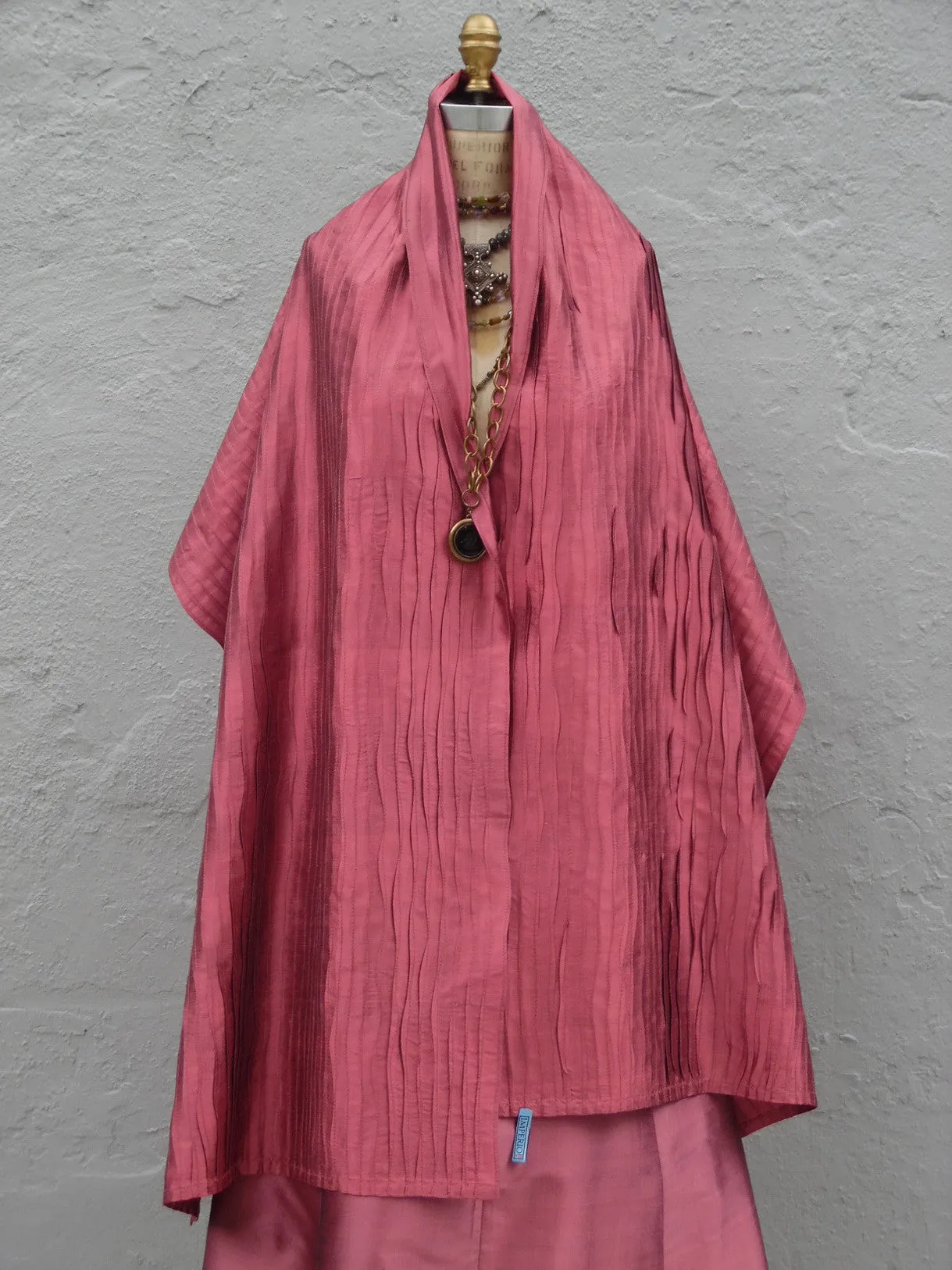 Thai Silk Pintuck Pleated Shawl Claret