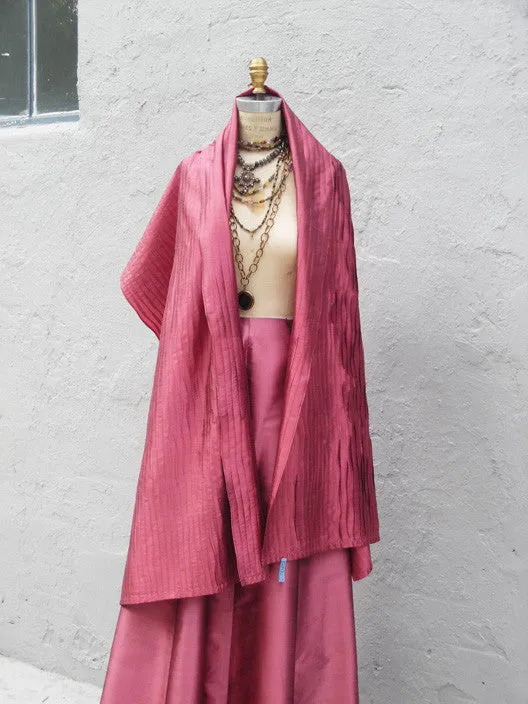 Thai Silk Pintuck Pleated Shawl Claret