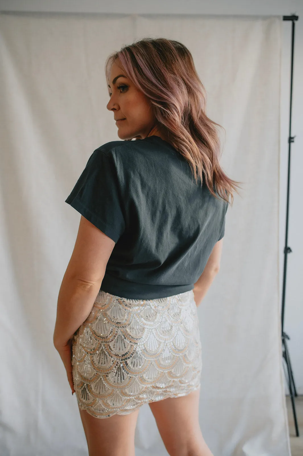 The Oceana Scalloped Sequin Mini Skirt