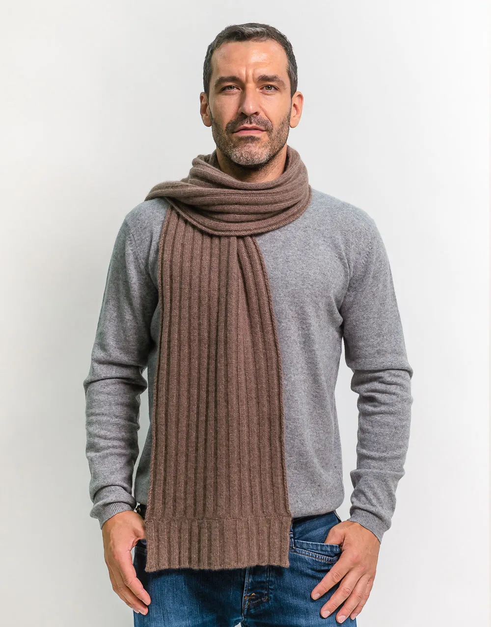 Thick-Rib Cashmere Scarf in Nut