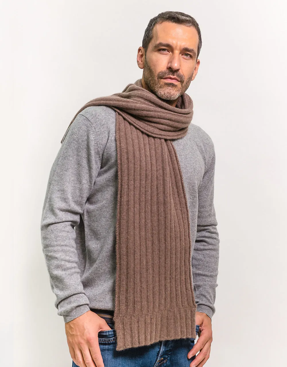 Thick-Rib Cashmere Scarf in Nut