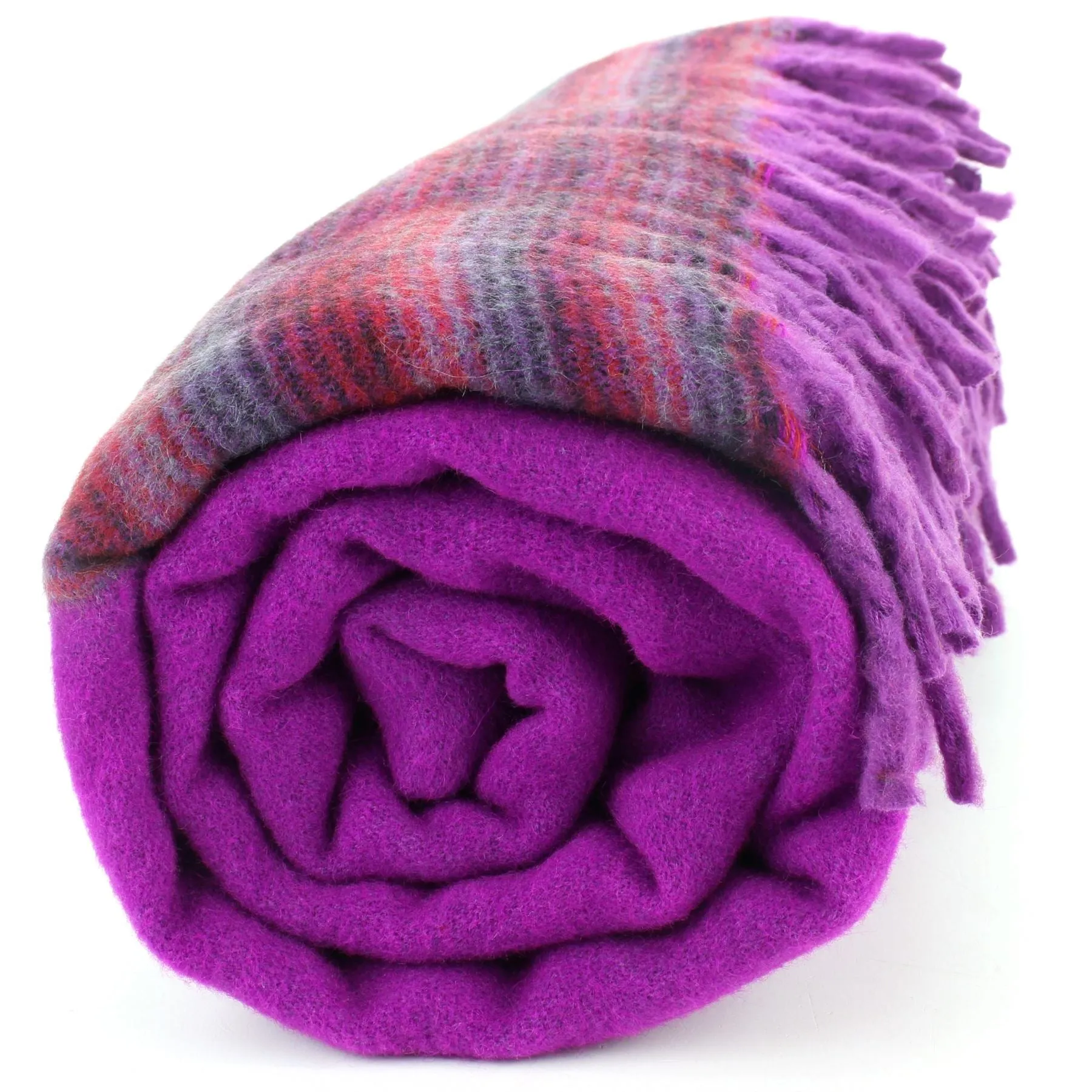 Tibetan Wool Blend Shawl Blanket - Plum with Maroon & Grey Reverse