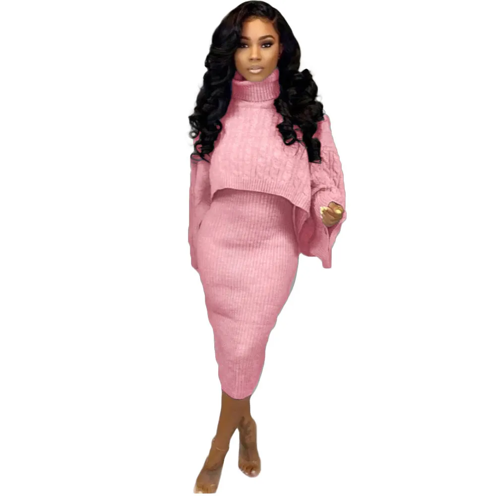 Turtleneck Sweater Two-Piece Dress Set