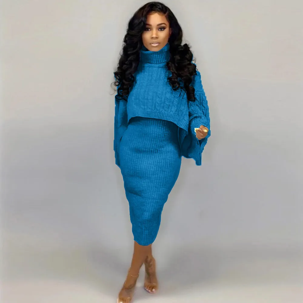 Turtleneck Sweater Two-Piece Dress Set