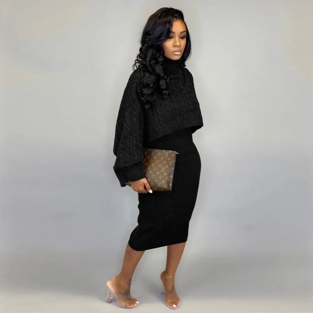 Turtleneck Sweater Two-Piece Dress Set