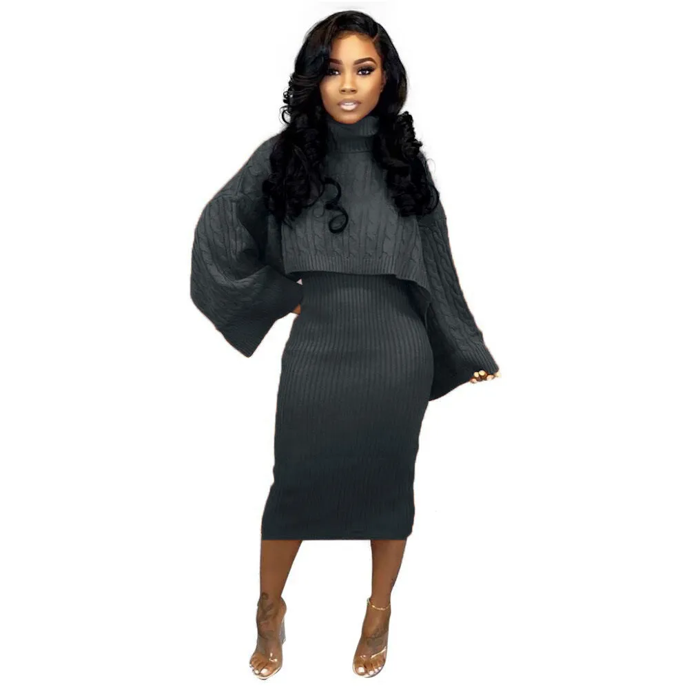 Turtleneck Sweater Two-Piece Dress Set