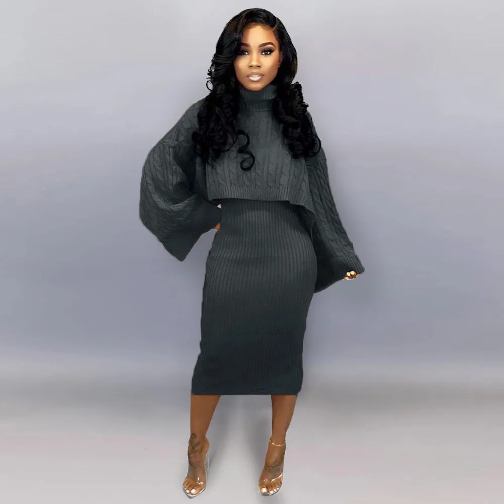 Turtleneck Sweater Two-Piece Dress Set