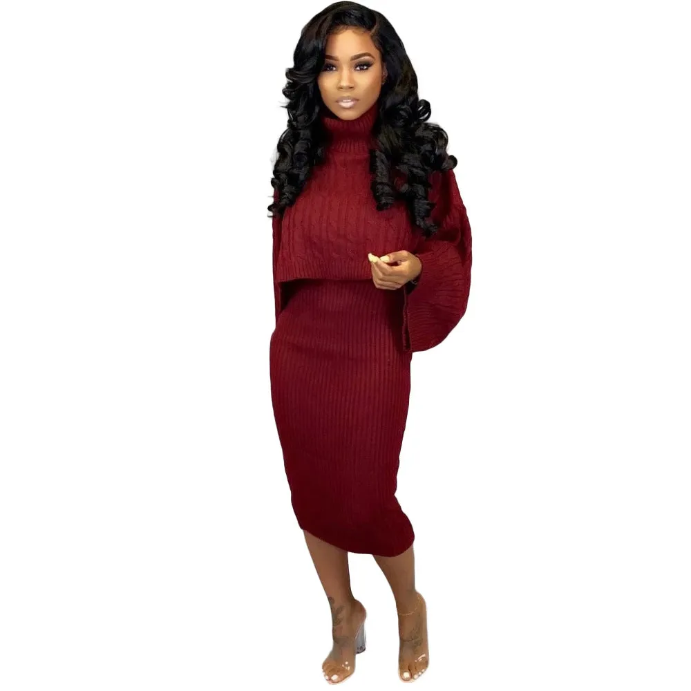 Turtleneck Sweater Two-Piece Dress Set