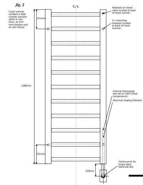 Tuzio Milano Hardwired or plug in Towel Warmer - 19.5"w x 50.5"h