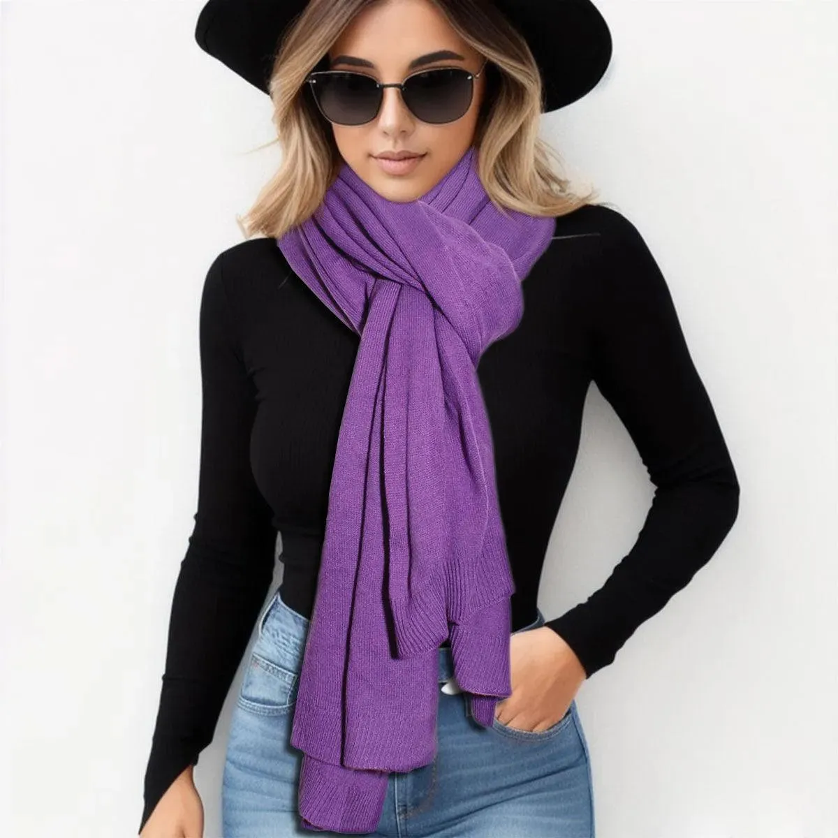 Upgrade your wardrobe with our Chic Purple Scarf Poncho Wrap