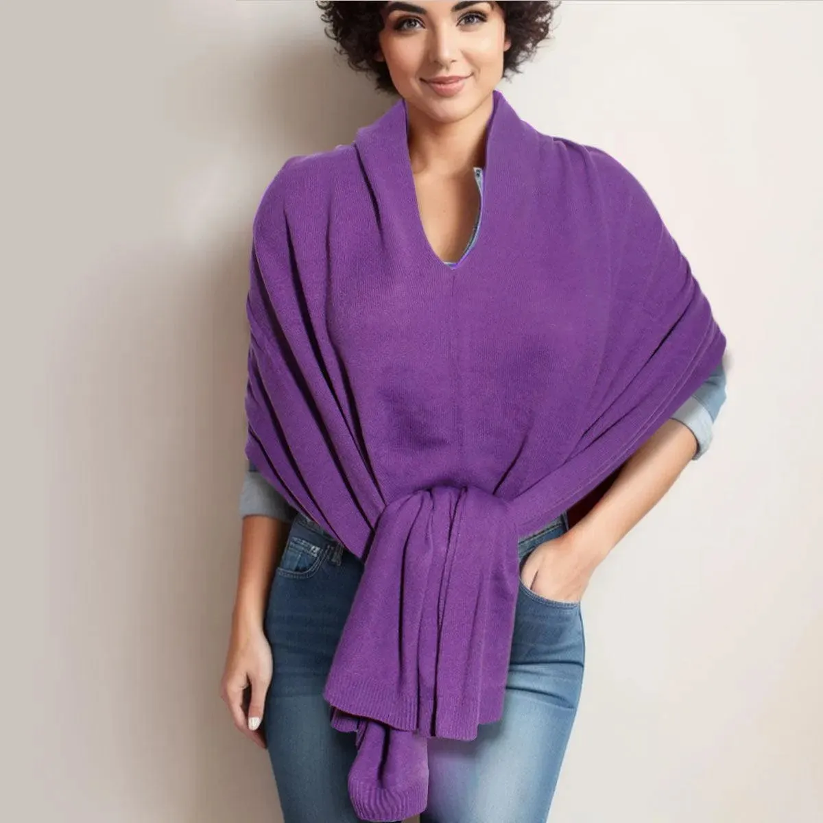 Upgrade your wardrobe with our Chic Purple Scarf Poncho Wrap