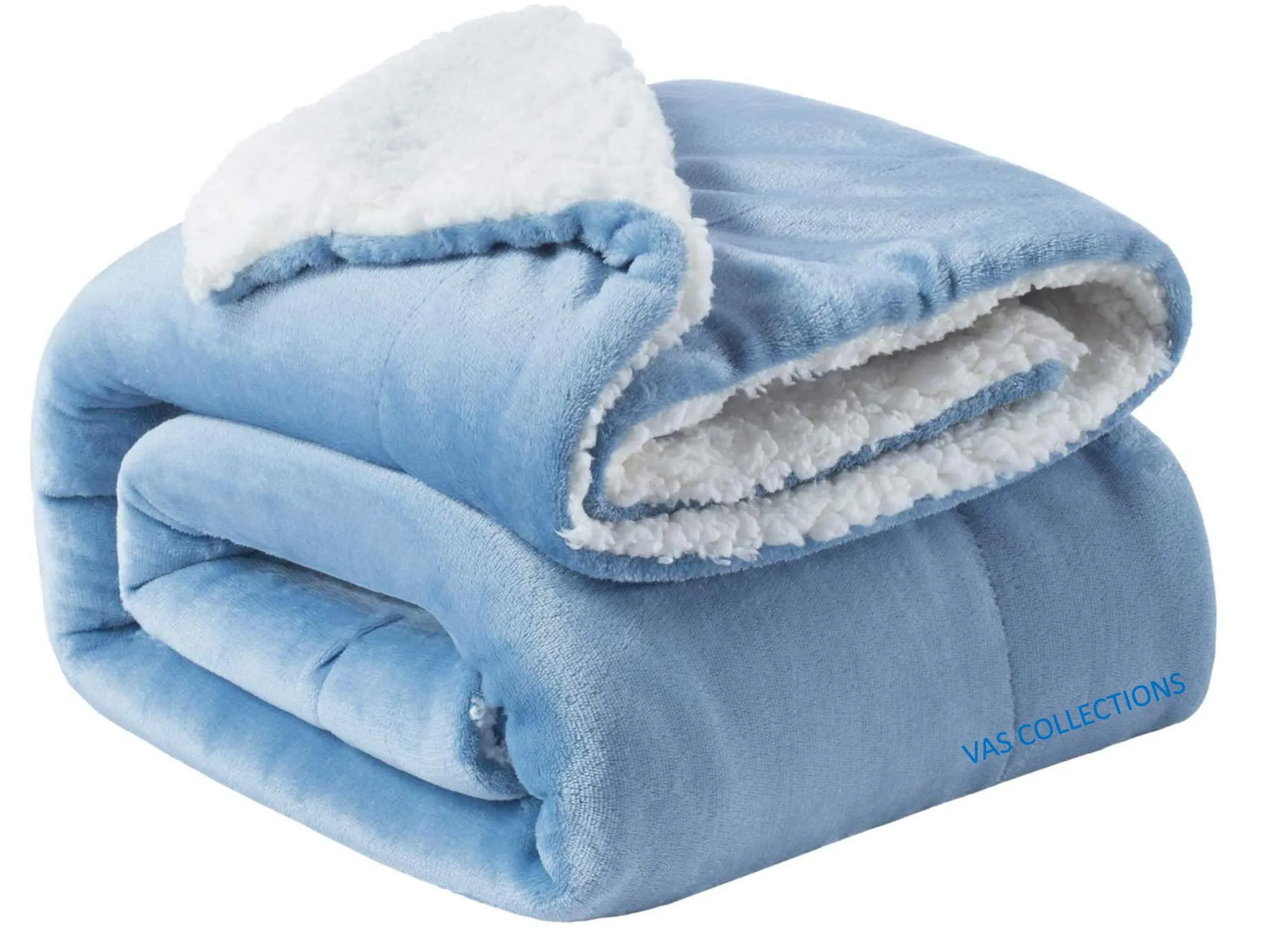 VAS COLLECTIONS - Polyester Micromink Summer AC Blanket Sherpa Super Soft Flannel Solid/Plain AC Dohar/Comforter, Sky Blue, Size 220 x 230 Cms (Approx 7.6 x 7 ft) (Double), Reversible