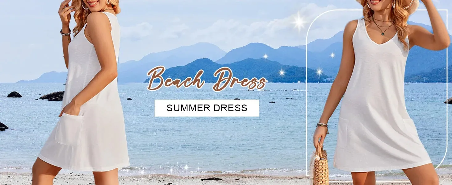 Vestidos Women'S Casual Sundress With Pockets Summer New Camisole Boho Beachwear Sundress Sleeveless V-Neck Loose Dress 2024