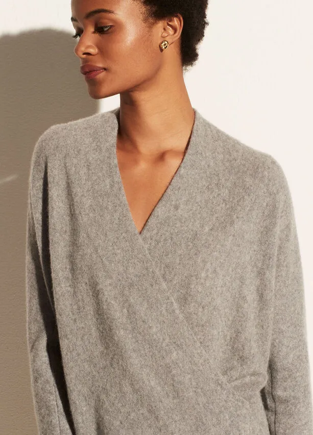 Vince - Wrap Front Pullover in Medium Heather Gray