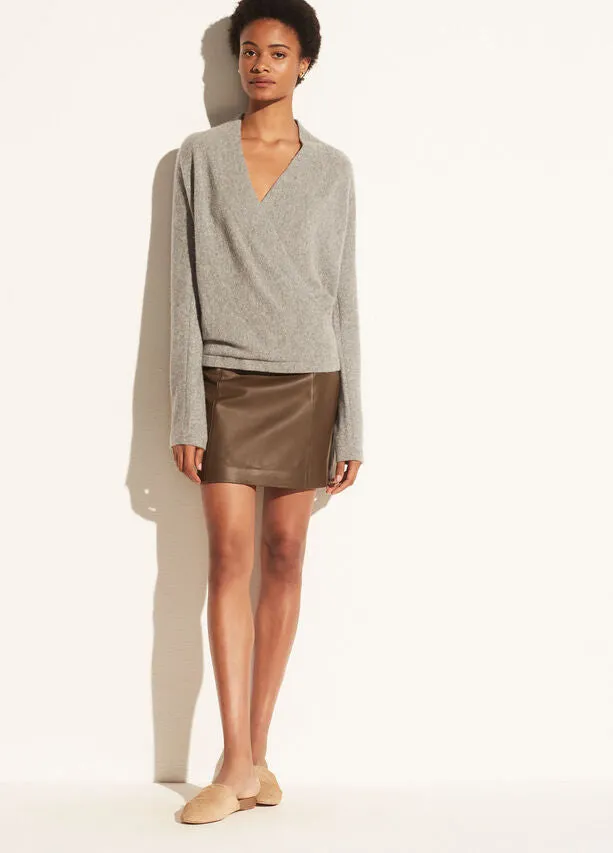 Vince - Wrap Front Pullover in Medium Heather Gray