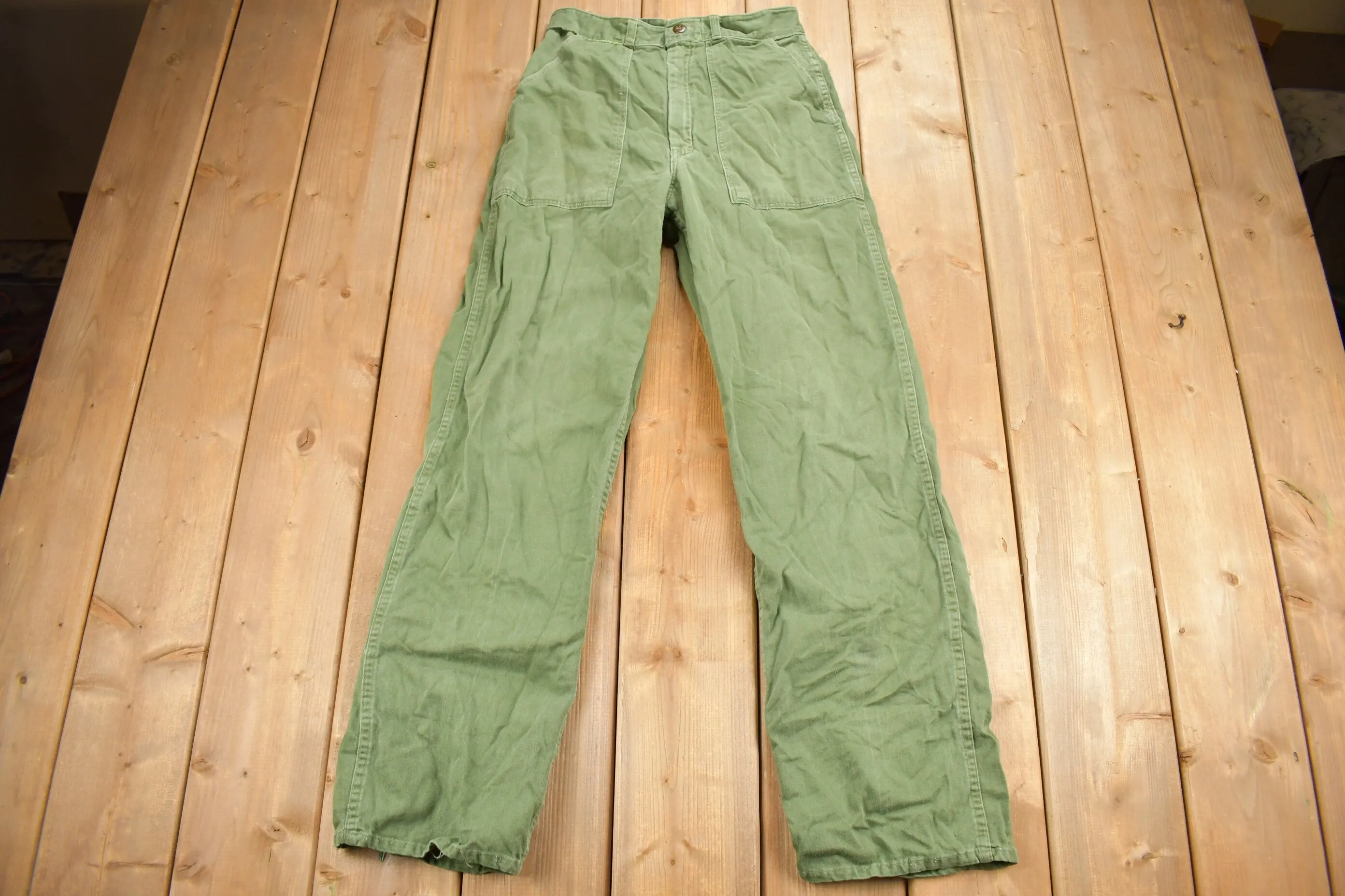 Vintage 1970s OG 107 Green Khaki Army Pants Size 28 x 30