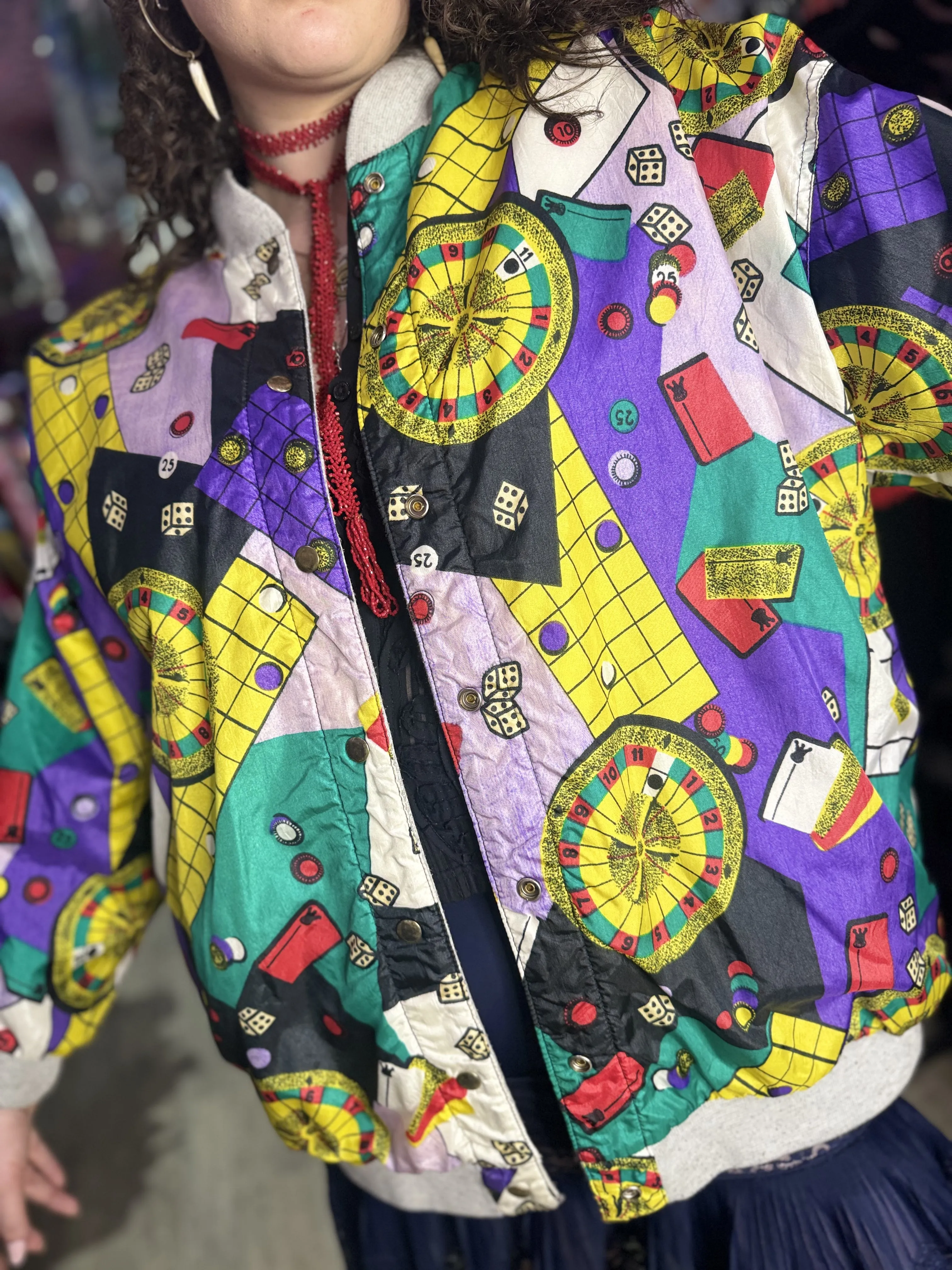 Vintage 90s Casino Print Reversible Bomber Jacket