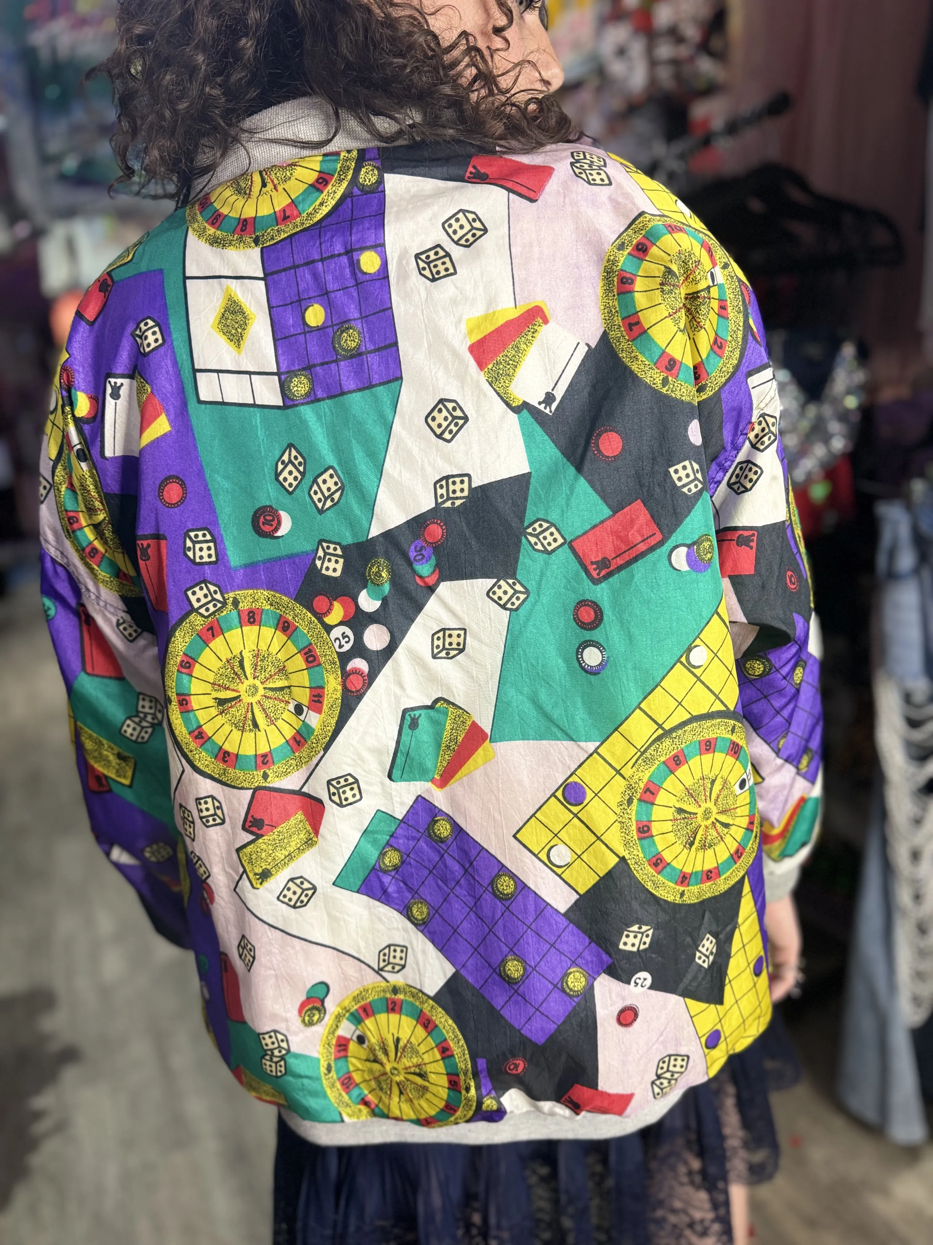 Vintage 90s Casino Print Reversible Bomber Jacket