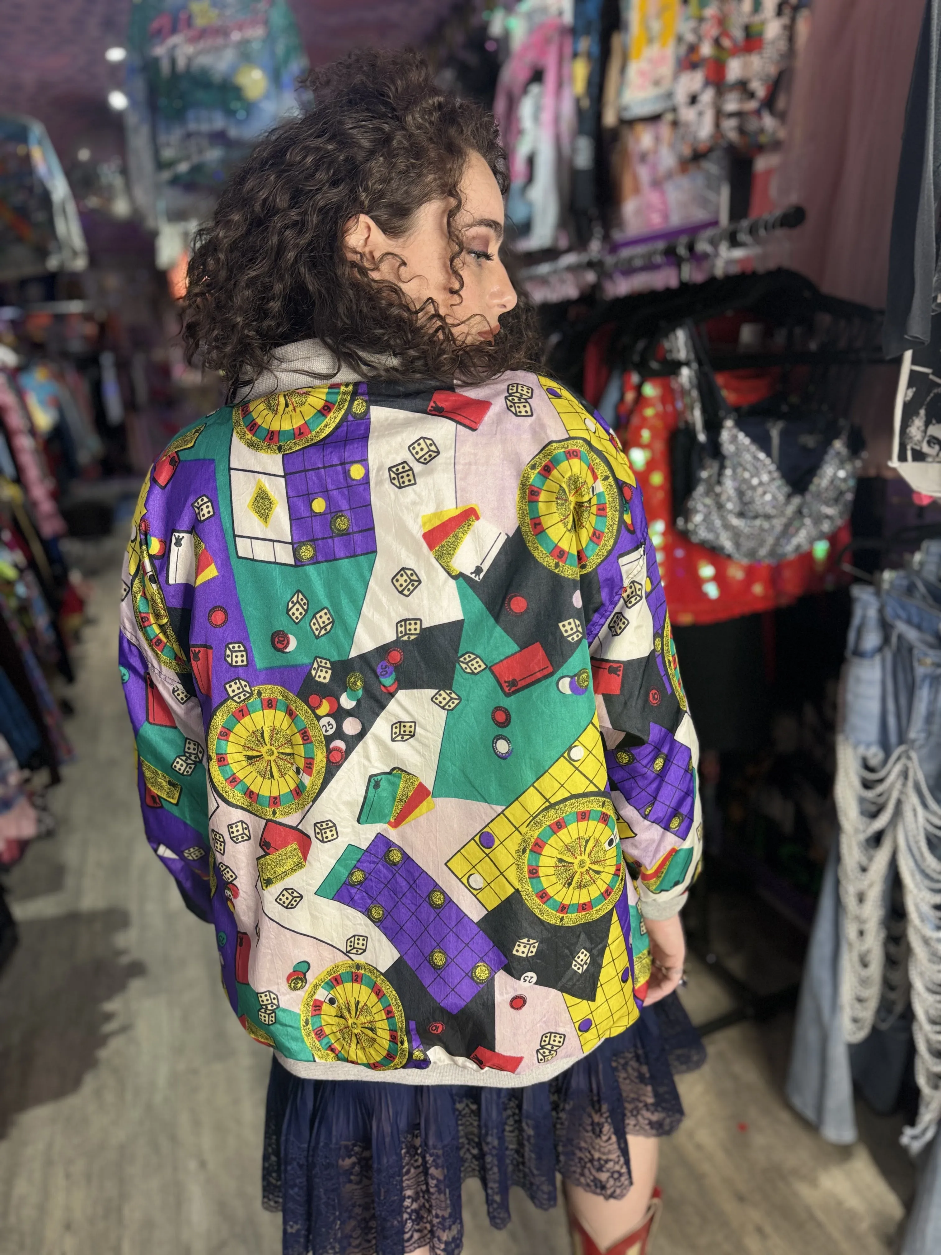 Vintage 90s Casino Print Reversible Bomber Jacket