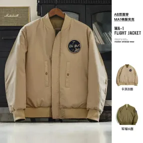 Vintage Reversible MA-1 Flight Jackets for Men - Cotton Padded Baseball Coat