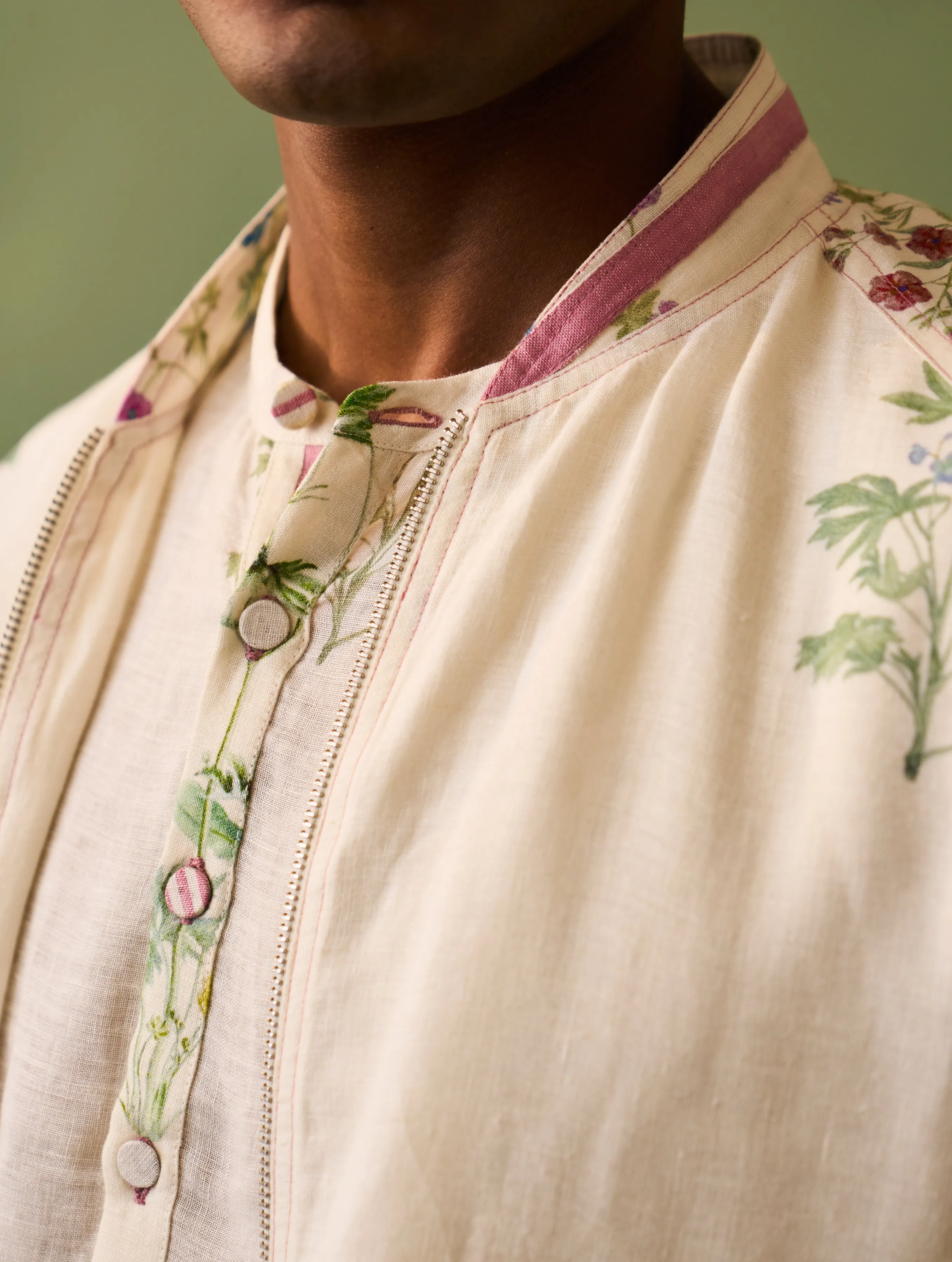 Wara Botanical Linen Jacket - Ivory