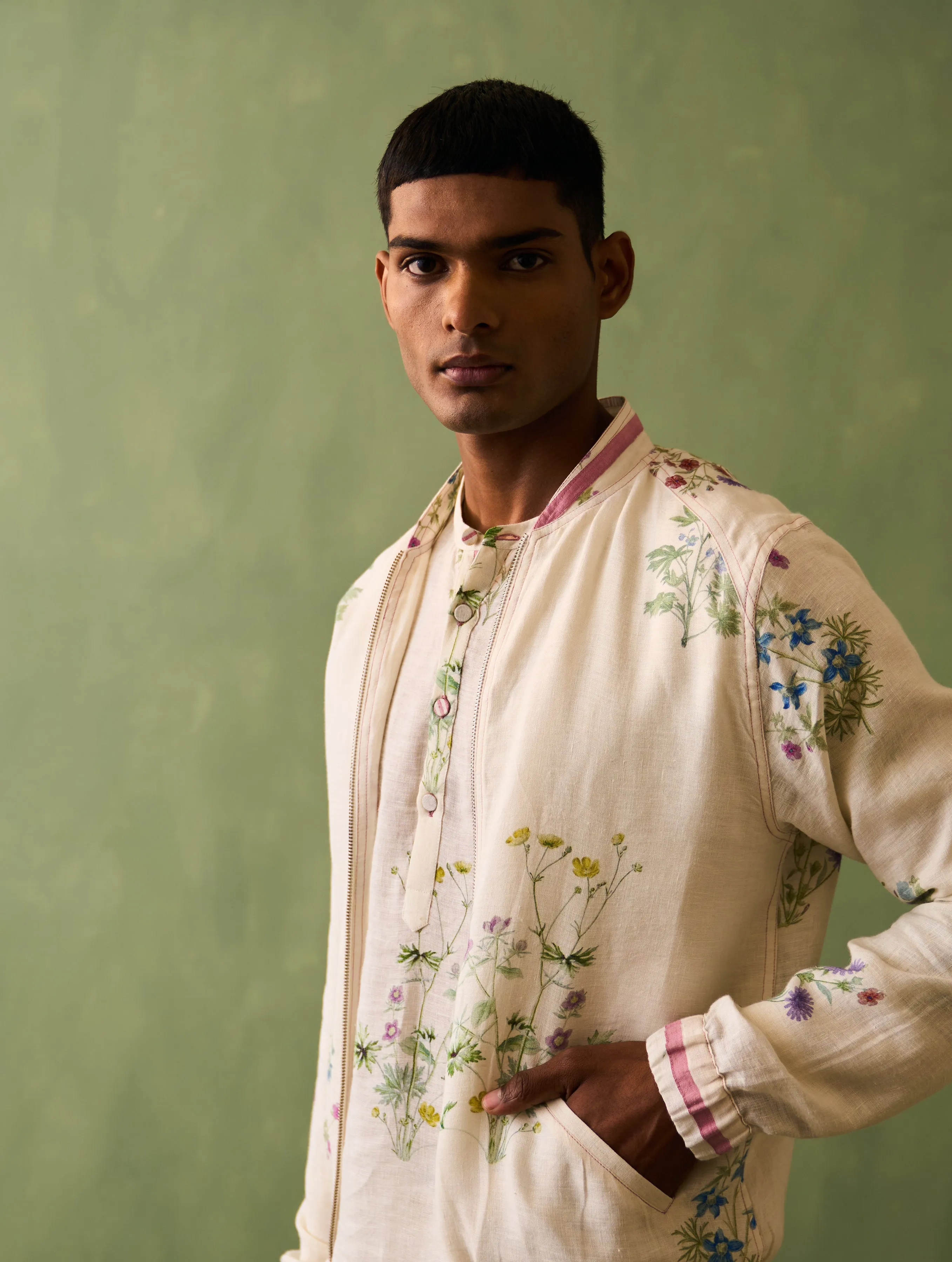 Wara Botanical Linen Jacket - Ivory