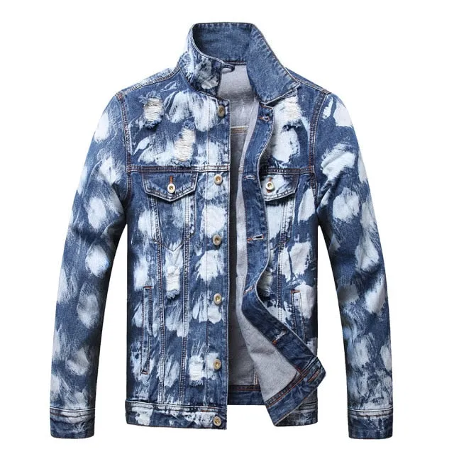 White Brush Stroke Printed Street Jacket