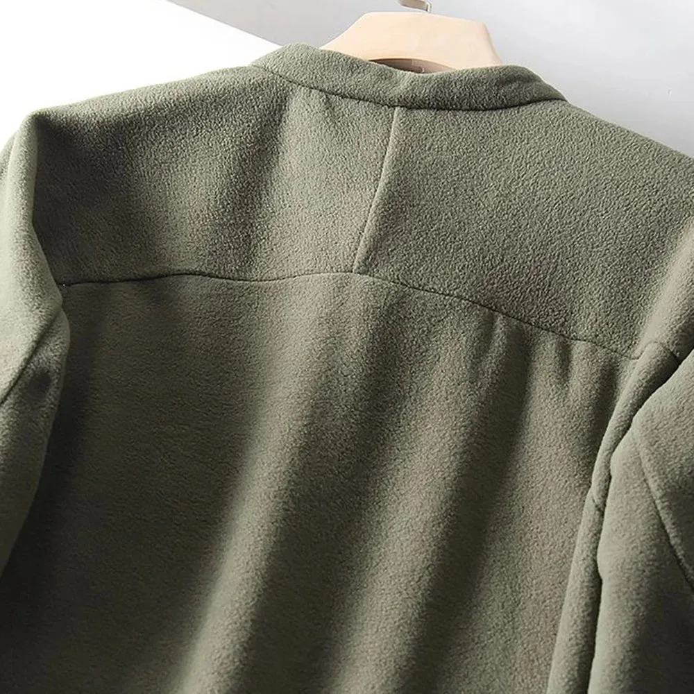 Wiaofellas  -  Ami Khaki Style Polar Fleece Long-Sleeved Shirt Mens 2024 Spring Autumn Fashion Henley Collar Solid Color Bottoming Sweatshirt