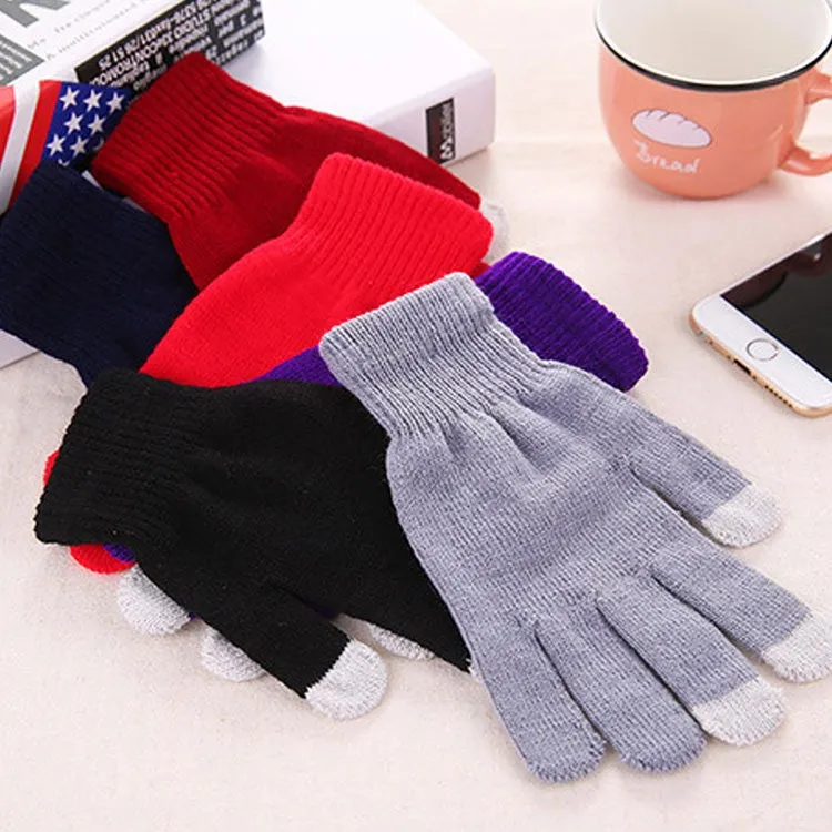 Winter Touch Screen Gloves Women Men Warm Stretch Knit Mittens Imitation Wool Thicken Full Finger Gloves(C-Yellow)