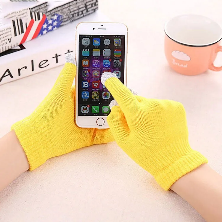 Winter Touch Screen Gloves Women Men Warm Stretch Knit Mittens Imitation Wool Thicken Full Finger Gloves(C-Yellow)