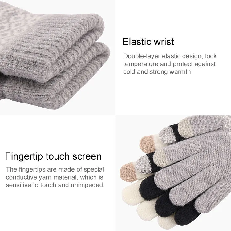 Winter Touch Screen Gloves Women Men Warm Stretch Knit Mittens Imitation Wool Thicken Full Finger Gloves(C-Yellow)