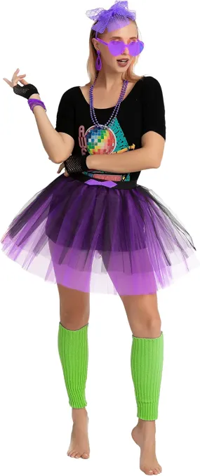 Women 80's Purple Costume Set - Adult