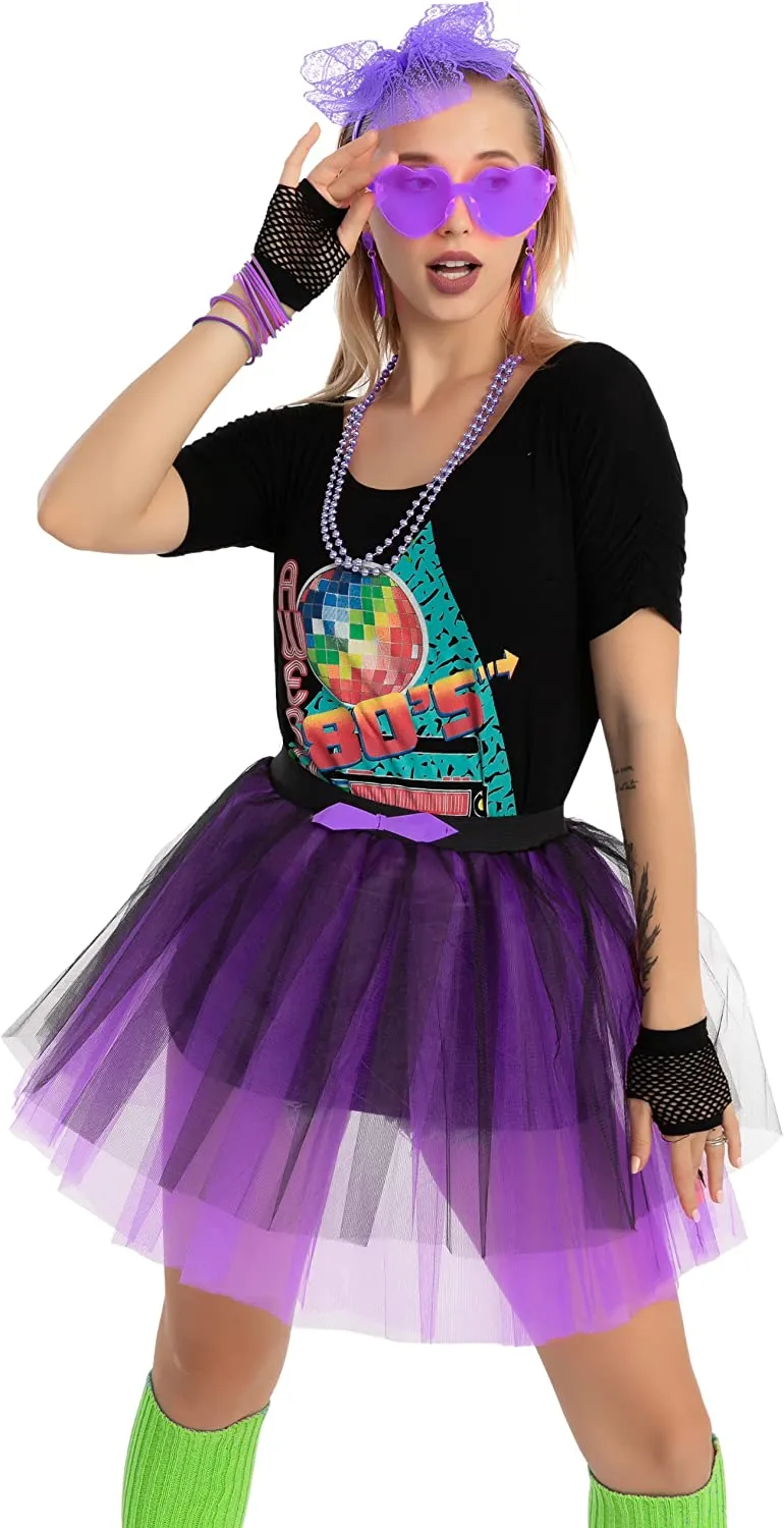 Women 80's Purple Costume Set - Adult