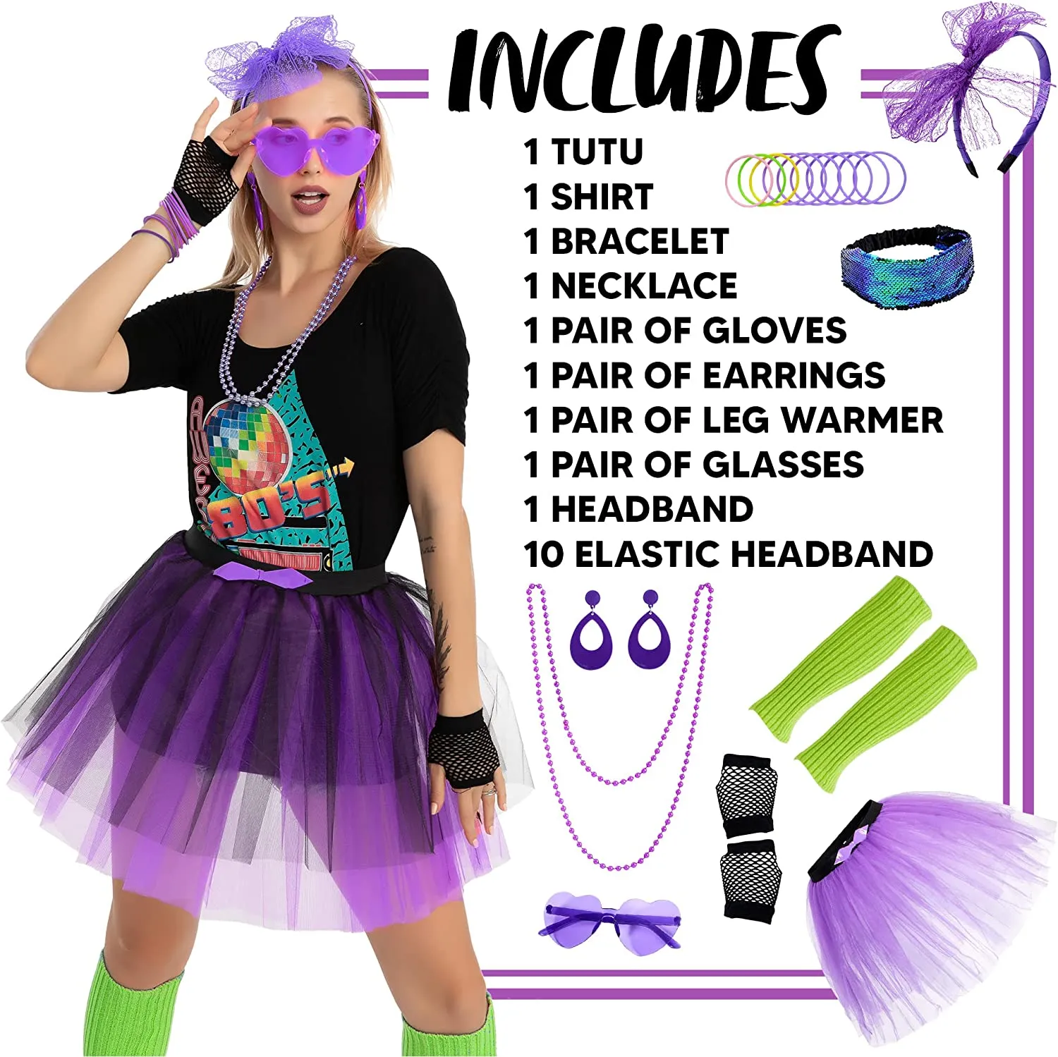 Women 80's Purple Costume Set - Adult