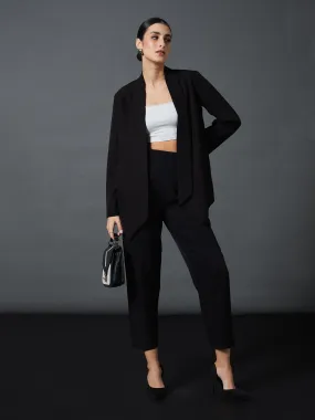 Women Black Shawl Collar Blazer With Balloon Fit Pants