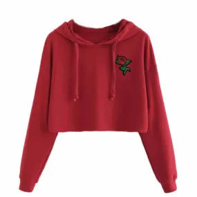 Women Hoodie Sweatshirt Jumper Sweater Crop Top Embroidery  Pullover Tops