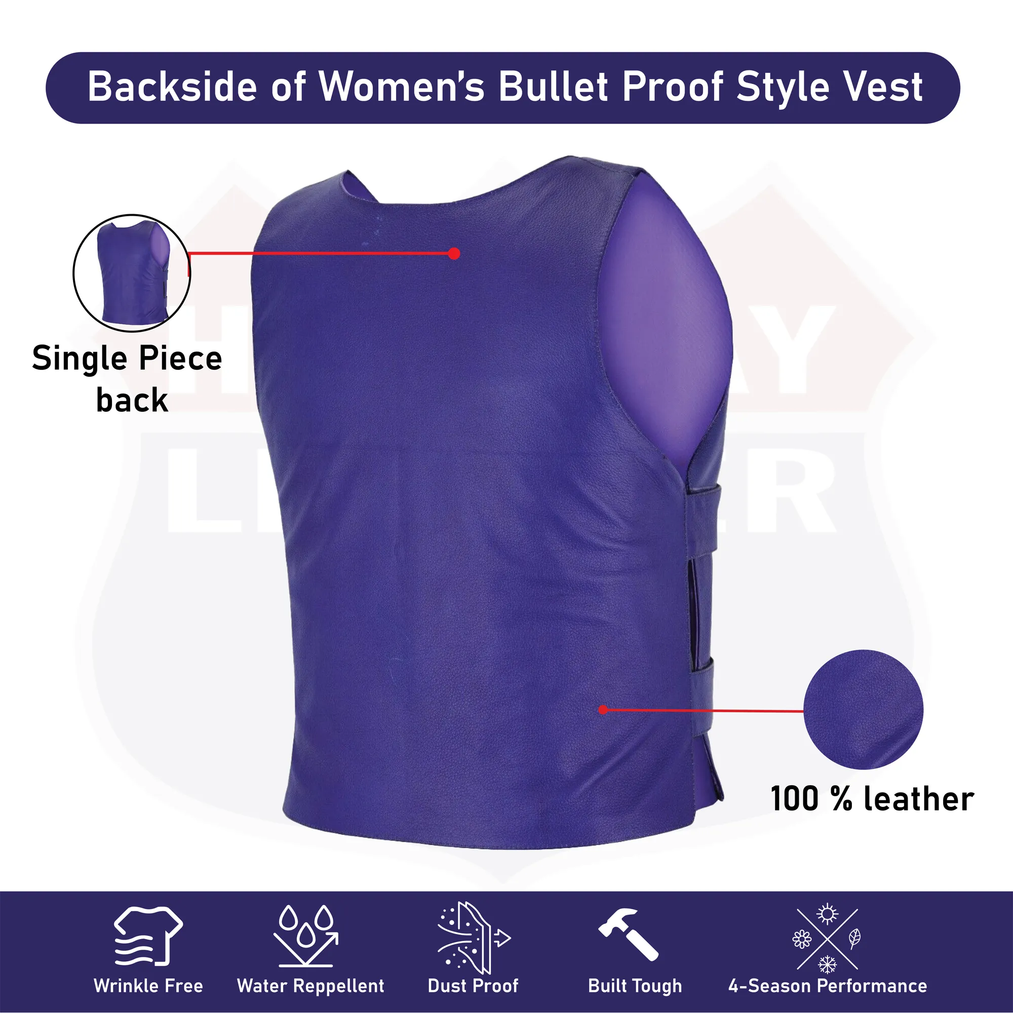 WOMEN PURPLE BULLET PROOF LEATHER VEST - PURPLE Shade # 56 (Passionate Purple)