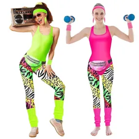 Women Robbie 80s Workout Costume Halloween With Headband Fanny Pack Wristband Earrings