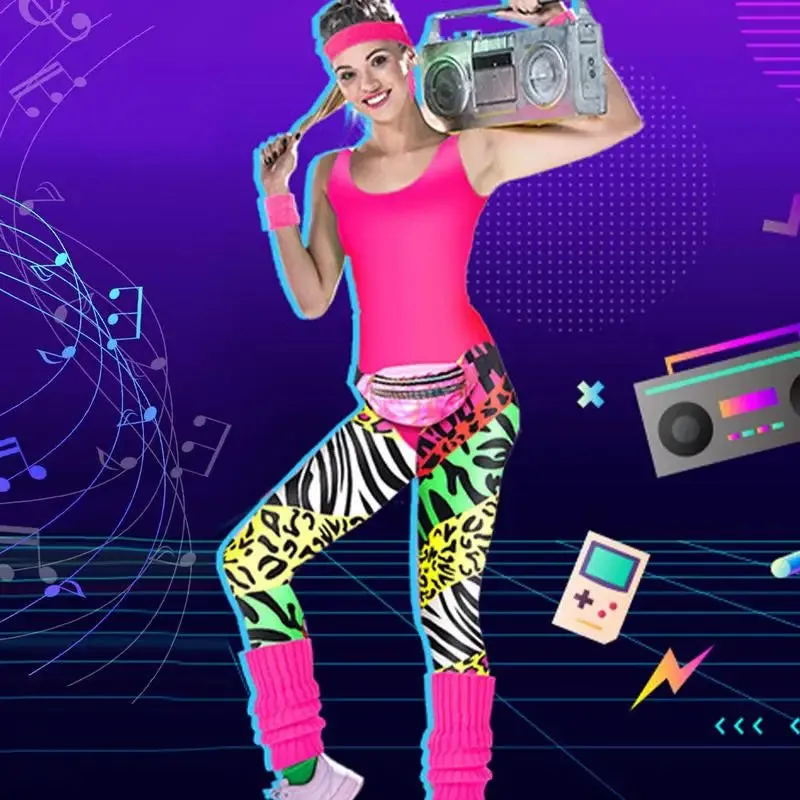 Women's 80s Accessories Set | Retro Workout Tops, Leggings & More | Party Costumes