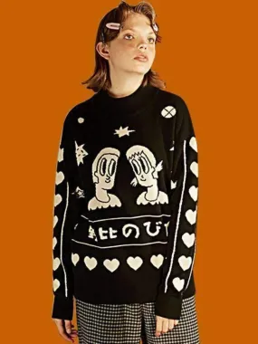 Women's Cartoon Embroidery Knitted Sweaters And Pullovers Winter Thick Girls Knit Jumpe Harajuku Sweater Jacquard