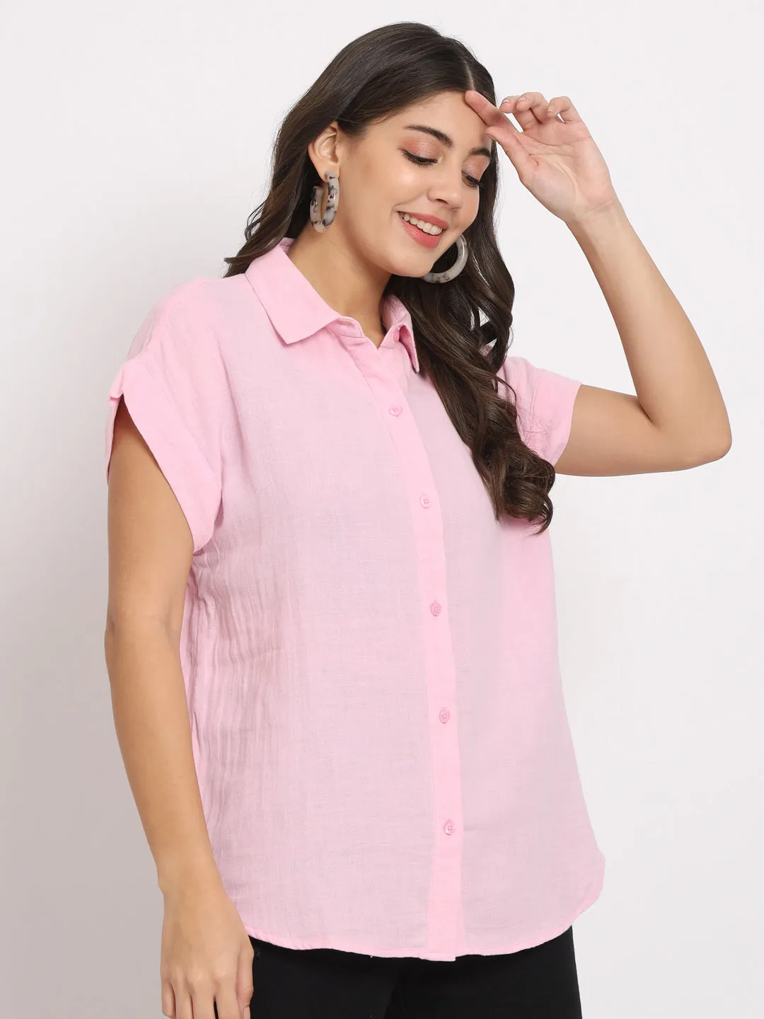 Women's Cotton Light Pink Casual Shirt