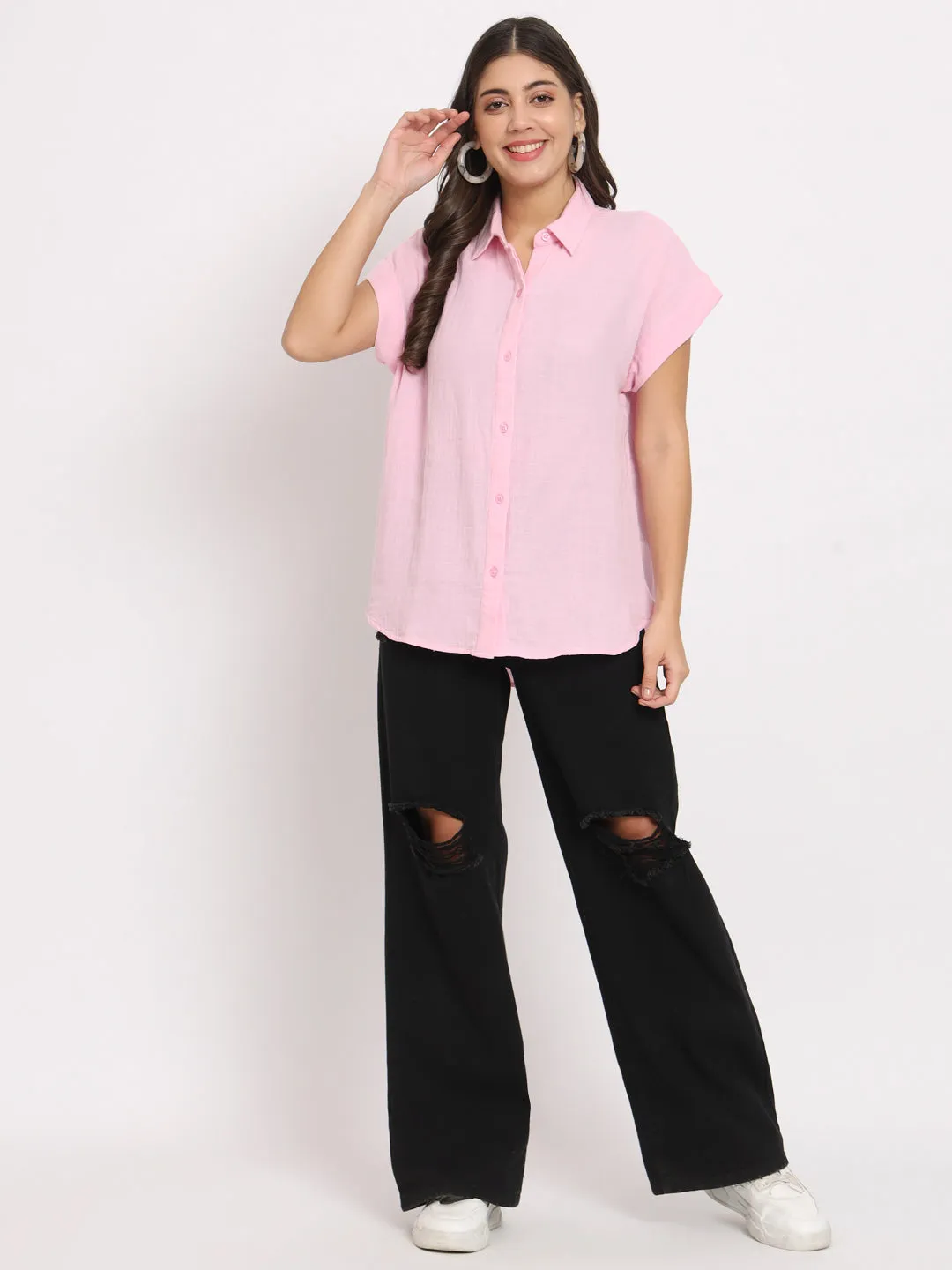 Women's Cotton Light Pink Casual Shirt